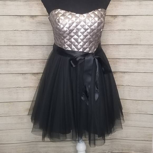 Teeze Me Dresses & Skirts - Teeze Me Silver Sequin Black Tulle Strapless dress